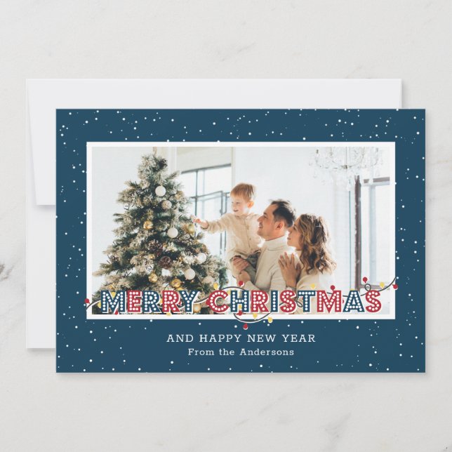 Tarjetas de Navidades de fotos con luces de nieve  (Anverso)