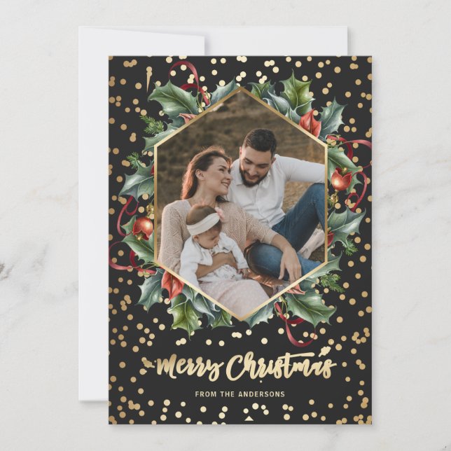 Tarjetas de Navidades de fotos de guirnaldas botán (Anverso)