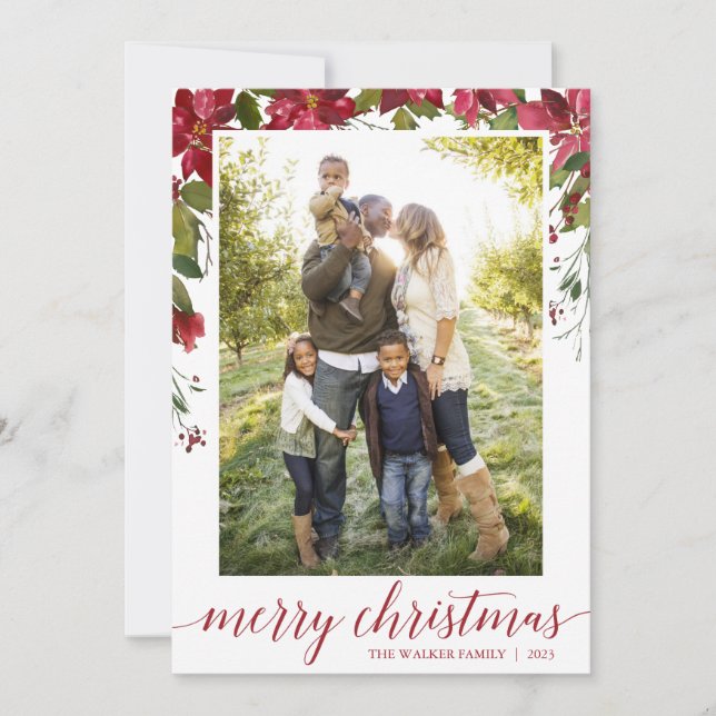 Tarjetas de Navidades de fotos florales de Poinset (Anverso)