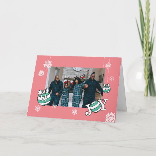 Tarjetas de Navidades de fotos PinkOrnament en lín (Anverso)