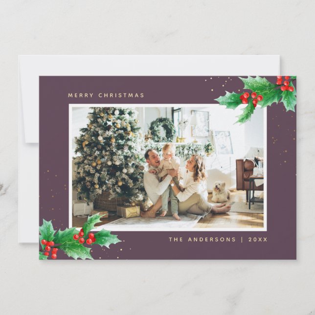 Tarjetas de Navidades de fotos Purple Gold Waterco (Anverso)