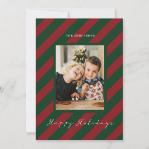 Tarjetas de Navidades de fotos rayadas rojas y mod