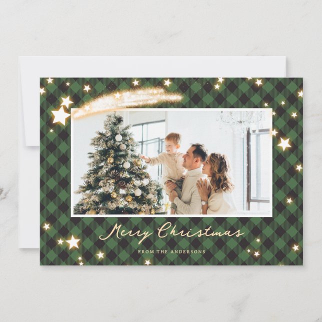Tarjetas de Navidades de fotos Starry Green Buffal (Anverso)