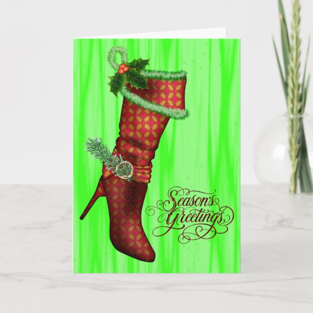 Tarjetas de Navidades de moda Rojo Stocking (Anverso)