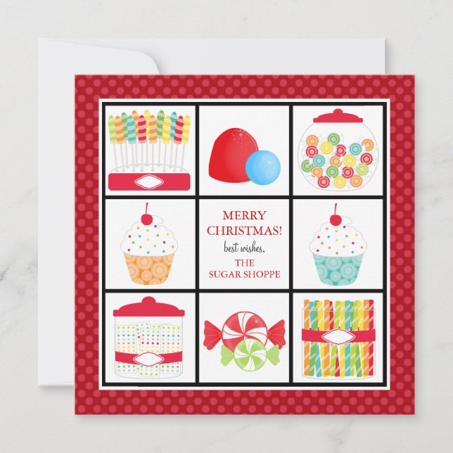 Tarjetas de Navidades de negocios Candy Shop (Anverso)