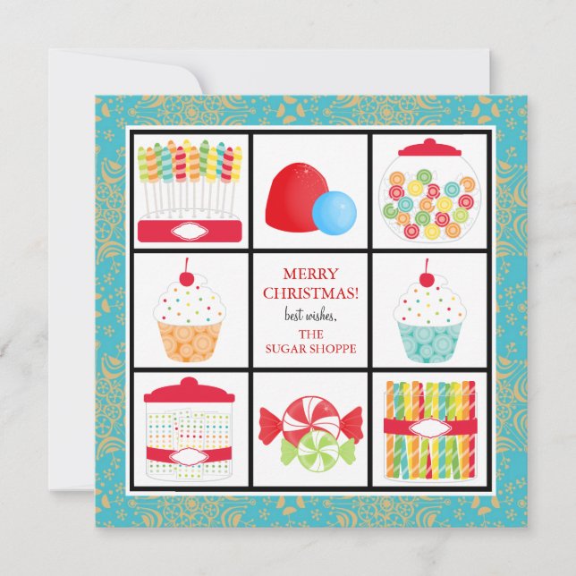 Tarjetas de Navidades de negocios Candy Shop (Anverso)