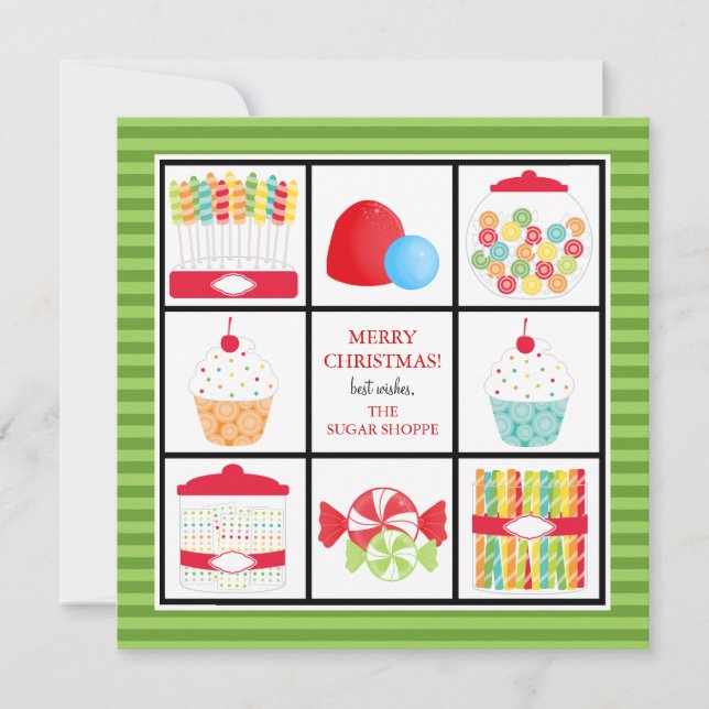 Tarjetas de Navidades de negocios Candy Shop (Anverso)