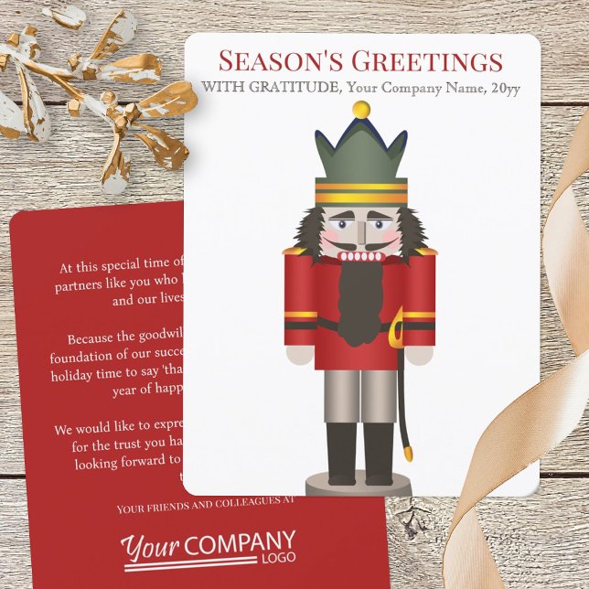 Tarjetas de Navidades de negocios Red Nutcracker (nostalgic red nutcracker company business logo holiday Christmas greeting card for employees clients)