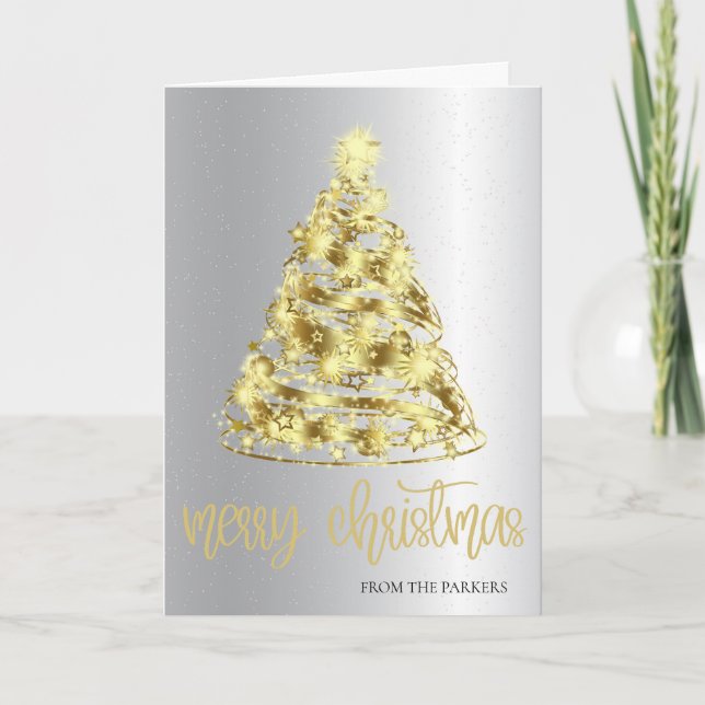Tarjetas de Navidades de oro | Elegante árbol de e (Anverso)