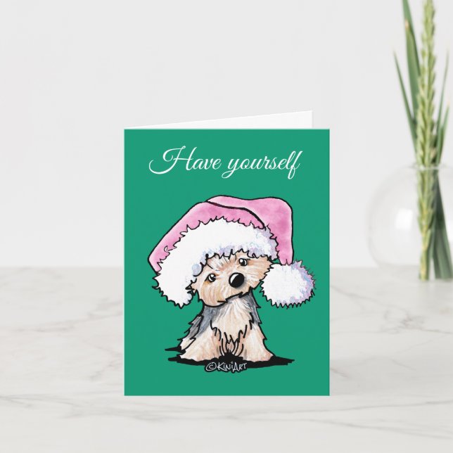 Tarjetas de Navidades de perro de KiniArt Yorkie T (Anverso)