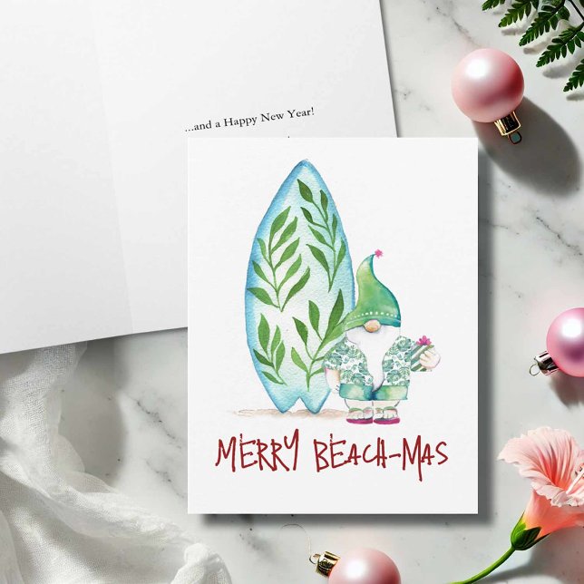 Tarjetas de Navidades de playa tropicales sin foto (Non photo Christmas cards designed with hand painted watercolor art by Victoria Grigaliunas)