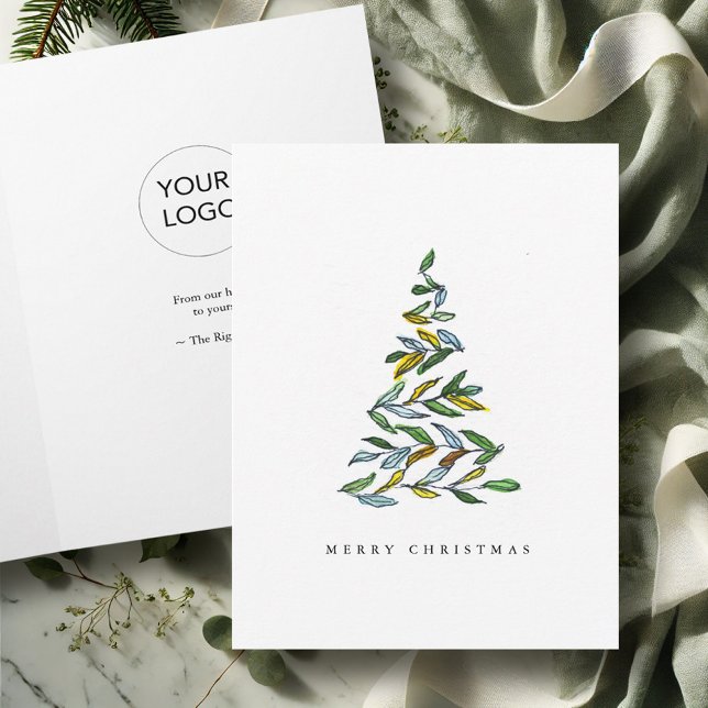 Tarjetas de Navidades empresariales con árbol botá (Business Christmas cards with logo watercolor and line art tree by Victoria Grigaliunas DoTellABelle)