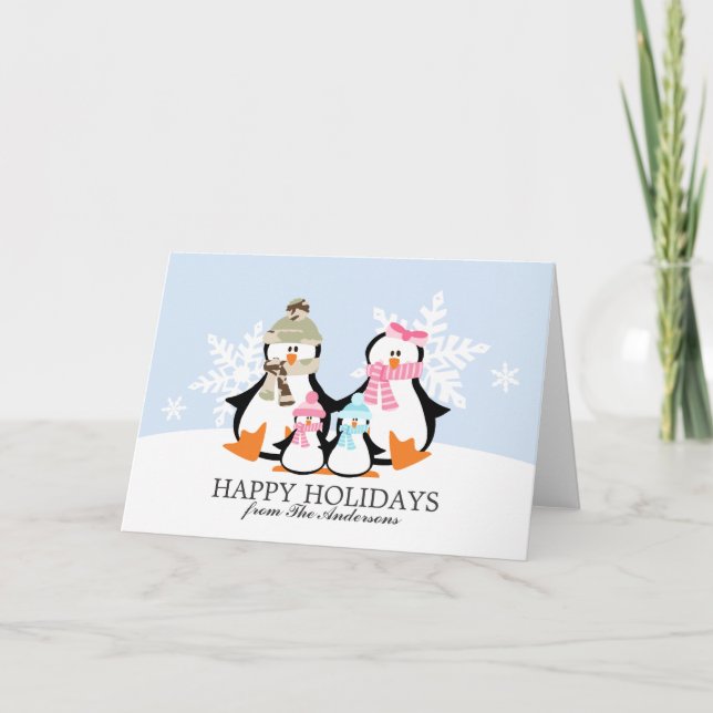Tarjetas de Navidades familiares de pingüinos mili (Anverso)