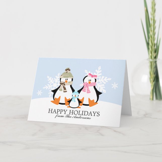 Tarjetas de Navidades familiares de pingüinos mili (Anverso)