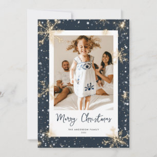 Tarjetas de Navidades fotográficos Blue Sparkly Sn