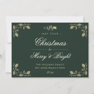 Tarjetas de Navidades fotográficos de época verde