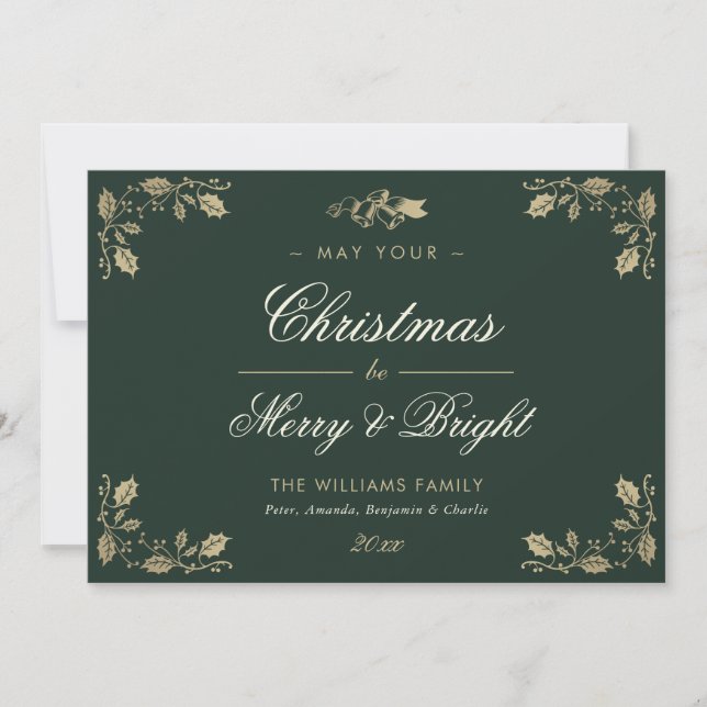 Tarjetas de Navidades fotográficos de época verde (Anverso)
