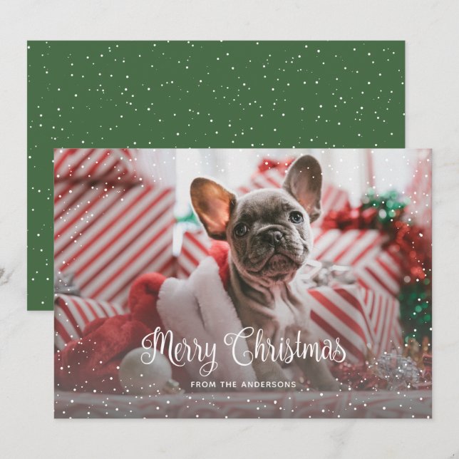 Tarjetas de Navidades fotográficos de nieve verde (Anverso / Reverso)