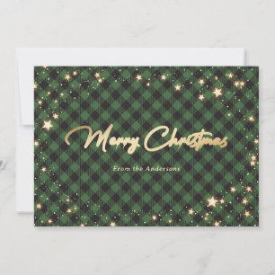 Tarjetas de Navidades Green Buffalo Plaid Stars