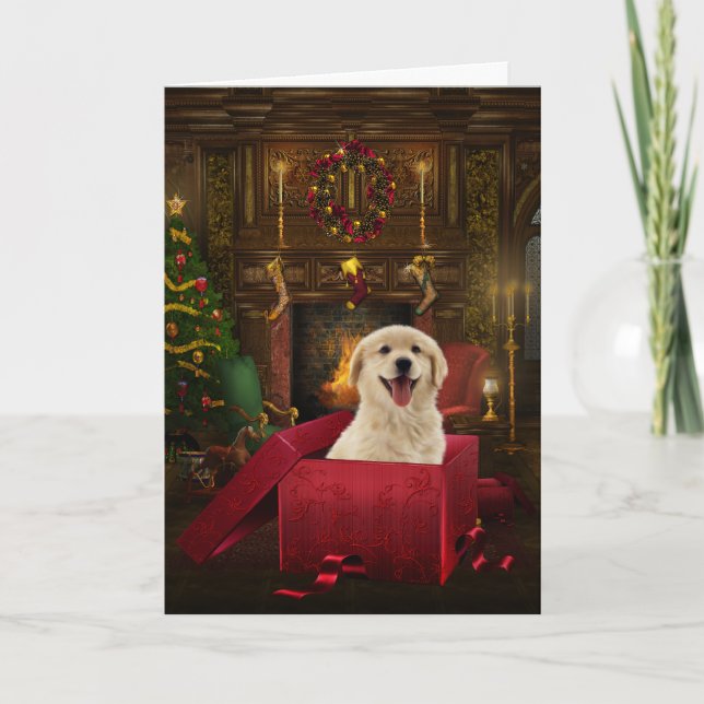 Tarjetas de Navidades Labrador Golden Retriever (Anverso)
