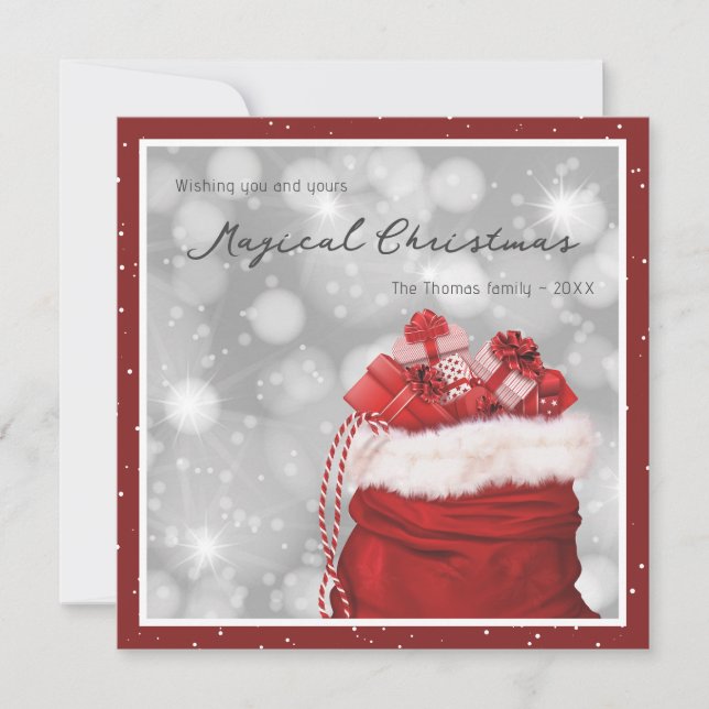 Tarjetas de Navidades mágicos rojos personalizado (Anverso)