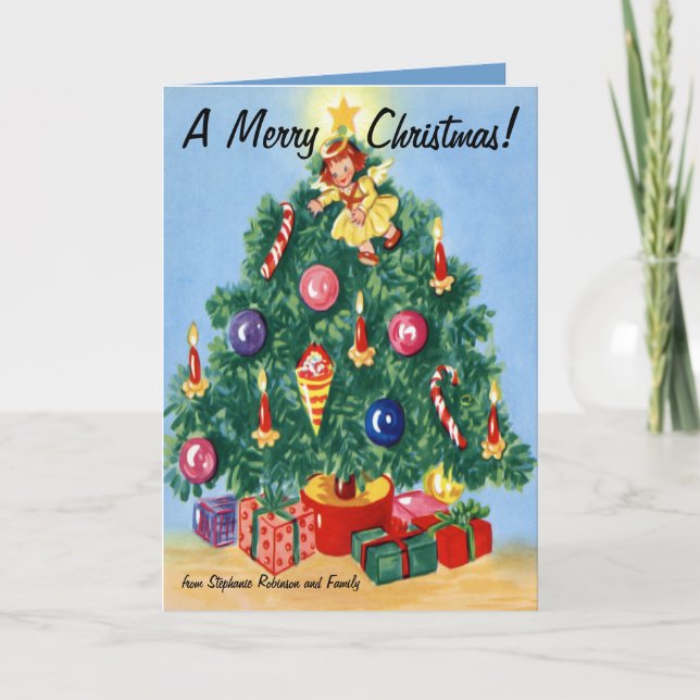 Tarjetas de Navidades personalizadas de árbol retr (Anverso)