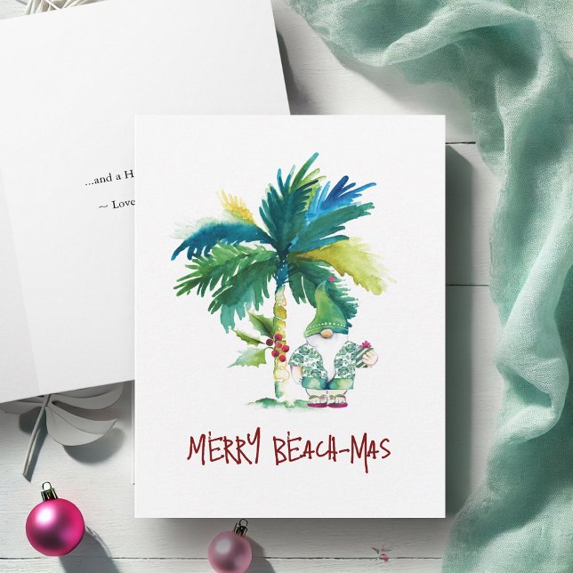 Tarjetas de Navidades plegados de la playa tropica (Watercolor Christmas cards Florida or Hawaiian beach palm tree Victoria Grigaliunas DoTellABelle)