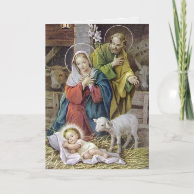 Tarjetas de Navidades religiosos | Familia Sagrada (Anverso)