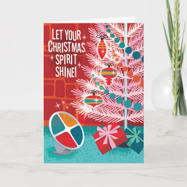 Tarjetas de Navidades retro de árbol de aluminio (Anverso)