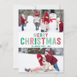 Tarjetas de Navidades rojas y verdes con tres imág