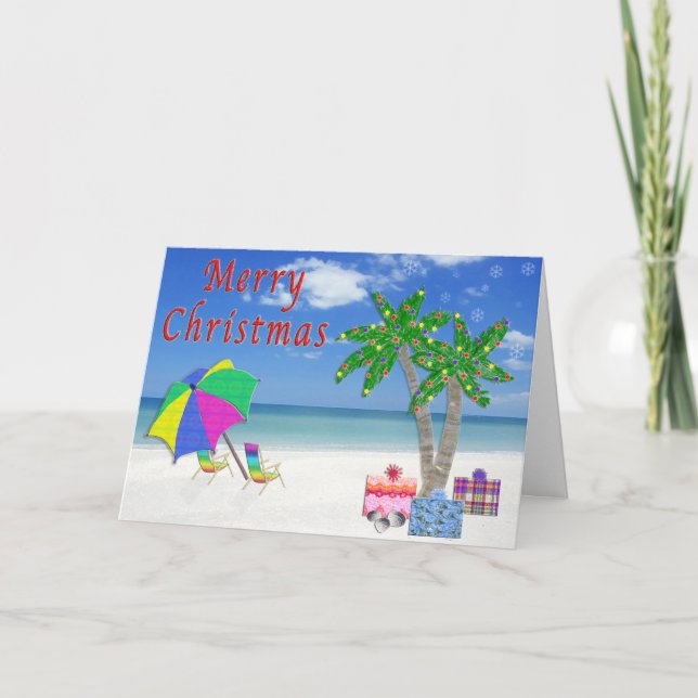 Tarjetas de Navidades tropicales con playa (Anverso)