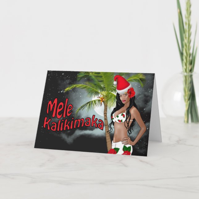 Tarjetas de Navidades Wahine Pinup Mele Kalikimaka (Anverso)