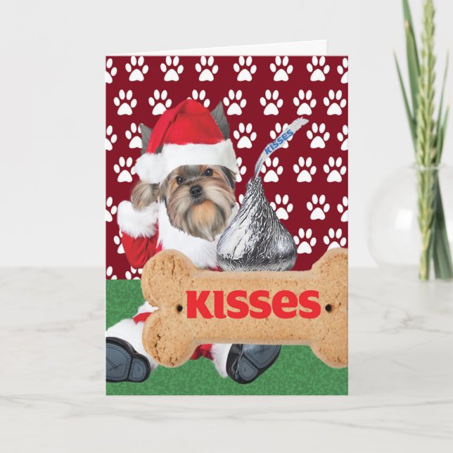 Tarjetas de Navidades Yorkie Puppy Kiss (Anverso)