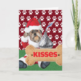 Tarjetas de Navidades Yorkie Puppy Kiss