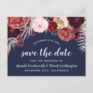 Tarjetas de Navy Otoño Marsala Blush Peonía Save T