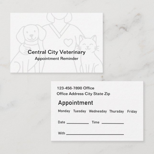 Tarjetas de Negocio de Citas de Atención Veterinar (Anverso / Reverso)