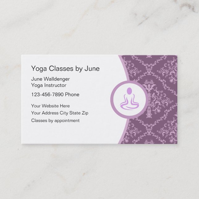 Tarjetas De Negocio De Clase Yoga Púrpura Y Blanca (Anverso)