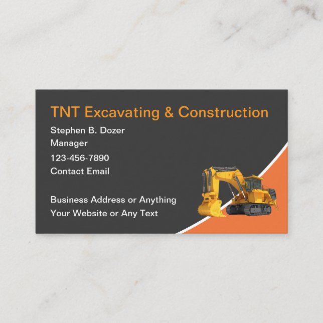 Tarjetas de Negocio de Construcción y Excavación (Anverso)