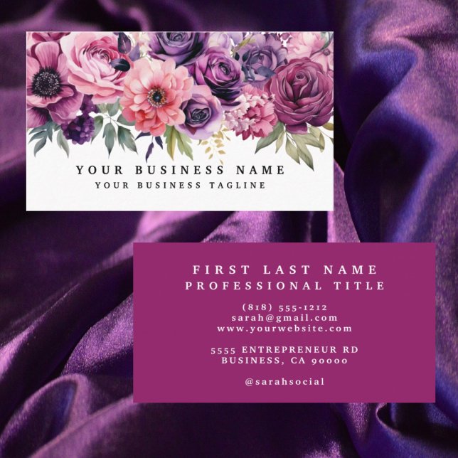 Tarjetas de Negocio de Flores Magenta Púrpura Eleg (Subido por el creador)