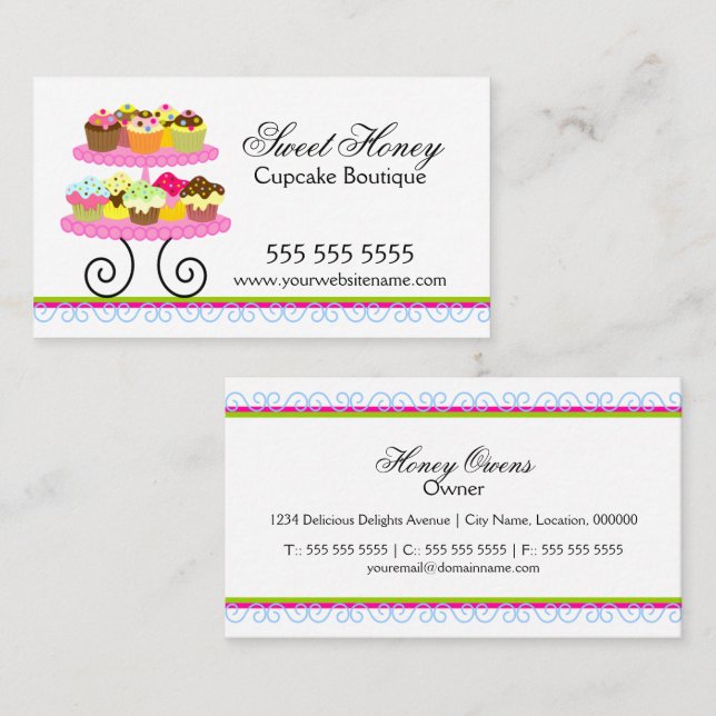 Tarjetas de Negocio de Panadería de Cupcakes Color (Anverso / Reverso)