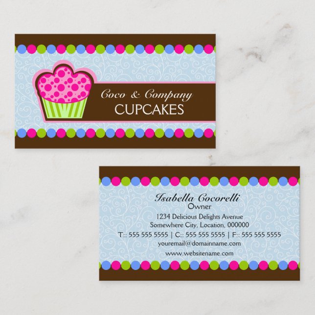Tarjetas de Negocio de Panadería de Cupcakes Lindo (Anverso / Reverso)