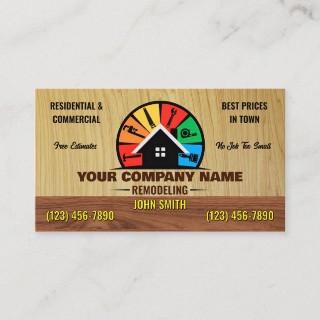 Tarjetas de Negocio de Remodelación de Hogar (Anverso)