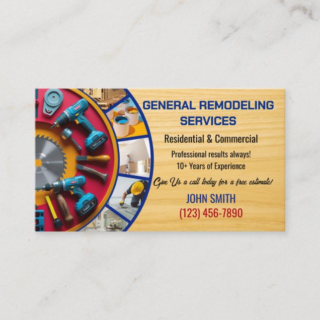 Tarjetas de Negocio de Servicio de Remodelación (Anverso)