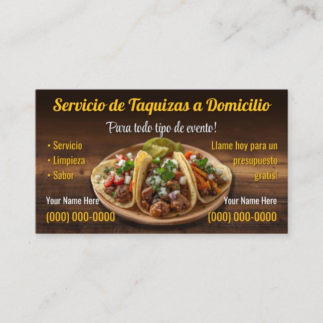 Tarjetas de Negocio de Servicio de Tacos (Anverso)