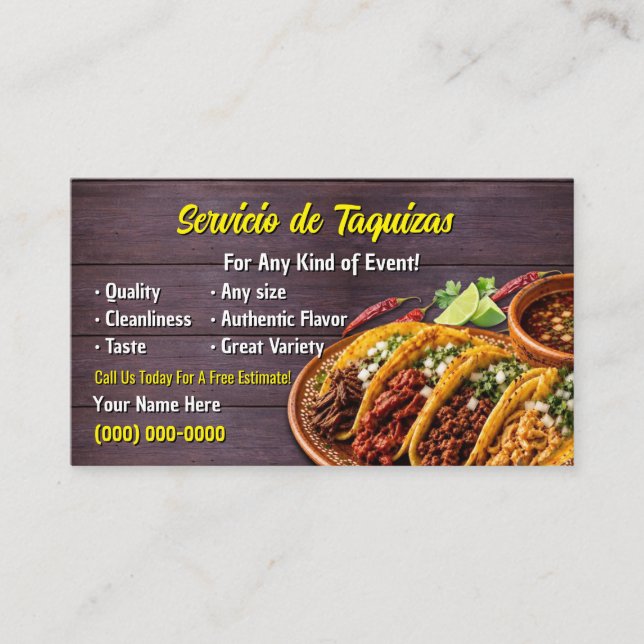Tarjetas de Negocio de Servicio de Tacos (Anverso)