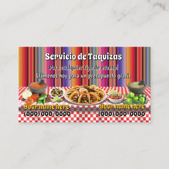 Tarjetas de Negocio de Servicio de Tacos (Anverso)