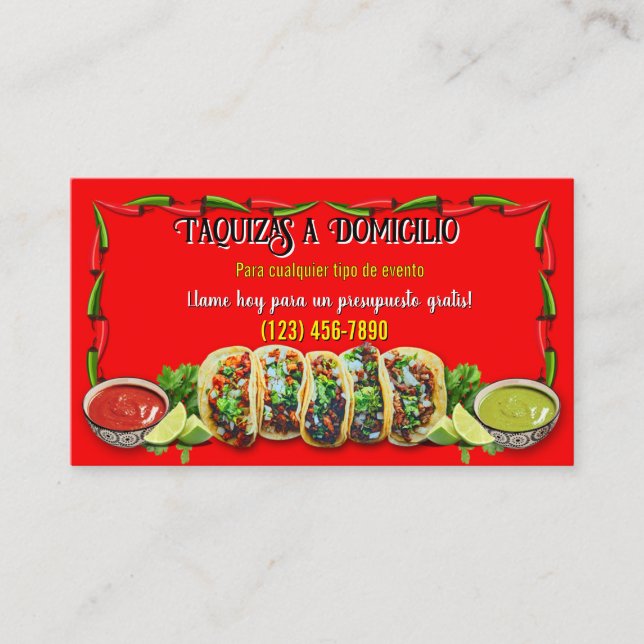 Tarjetas de negocio de servicio de tacos (Anverso)