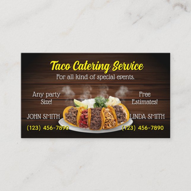 Tarjetas de Negocio de Servicio de Tacos (Anverso)
