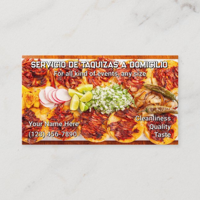 Tarjetas de Negocio de Servicio de Tacos (Anverso)