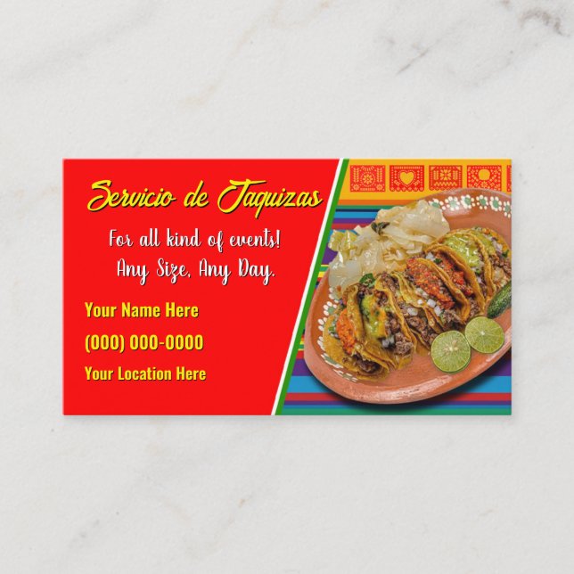 Tarjetas de Negocio de Servicio de Tacos (Anverso)